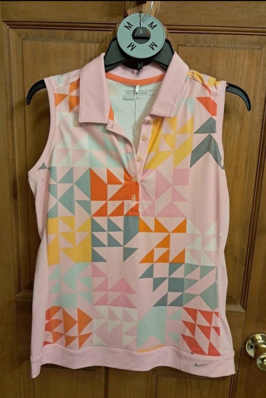 Medium Nike Pink Geometric Sleeveless Polo Tank Golf Top